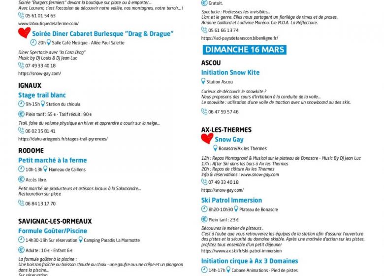 Programme des animations des Pyrénées Ariégeoises