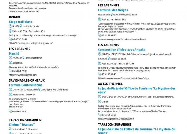 Programme des animations des Pyrénées Ariégeoises