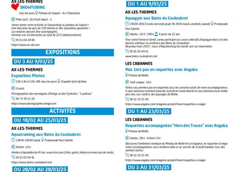 Programme des animations des Pyrénées Ariégeoises