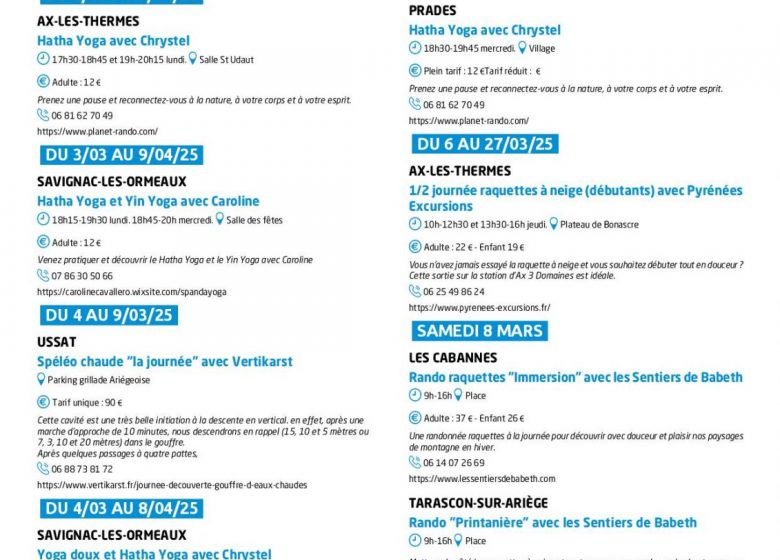 Programme des animations des Pyrénées Ariégeoises