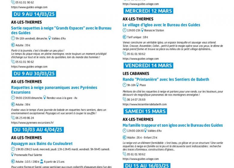 Programme des animations des Pyrénées Ariégeoises